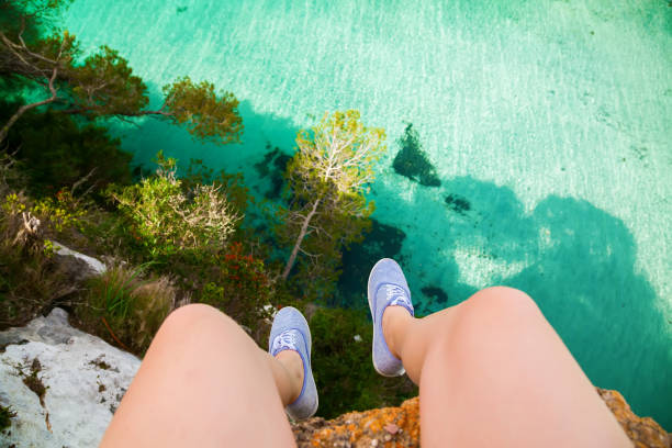 sitting on the edge of a cliff