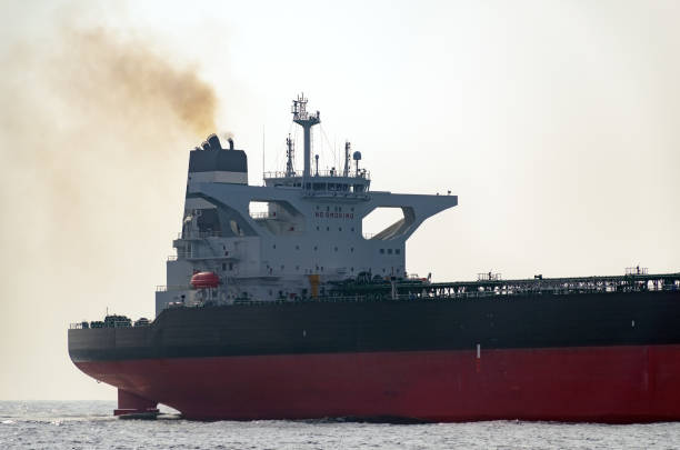 istock Wheelhouse tanker with an exhaust pipe, open sea. 1094649622