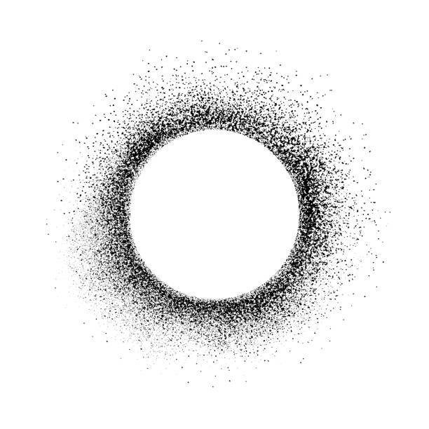 Grunge design element, circle frame Grunge design element. Circle frame. Crushed charcoal isolated black on white background. Black powder, dust. Vector texture image. One color - black. speck of dust stock illustrations