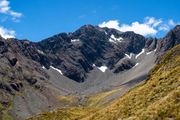 Photo of An rocky alpine mountain valley in New Zealand