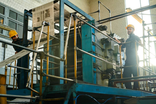 The large machine gears on a production line at an industrial factory
