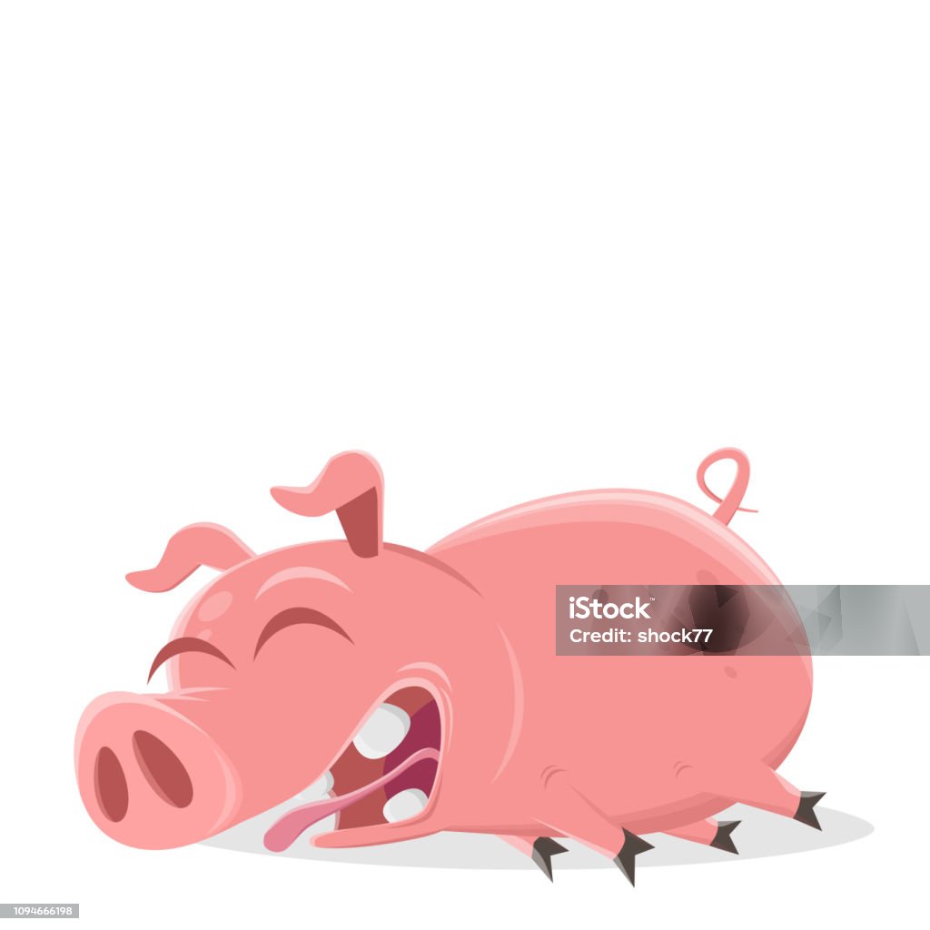 funny cartoon illustration of a lazy pig Laziness stock vector
