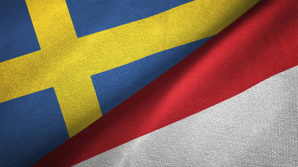istock Indonesia and Sweden two flags together textile cloth fabric texture 1094668400