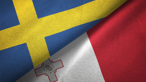 istock Malta and Sweden two flags together textile cloth fabric texture 1094668638