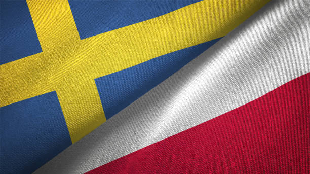 istock Poland and Sweden two flags together textile cloth fabric texture 1094668732