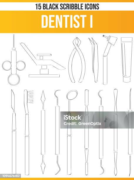 Scribble Black Icon Set Dentist I Stock Illustration - Download Image Now - Black Color, Dental Health, Dentist