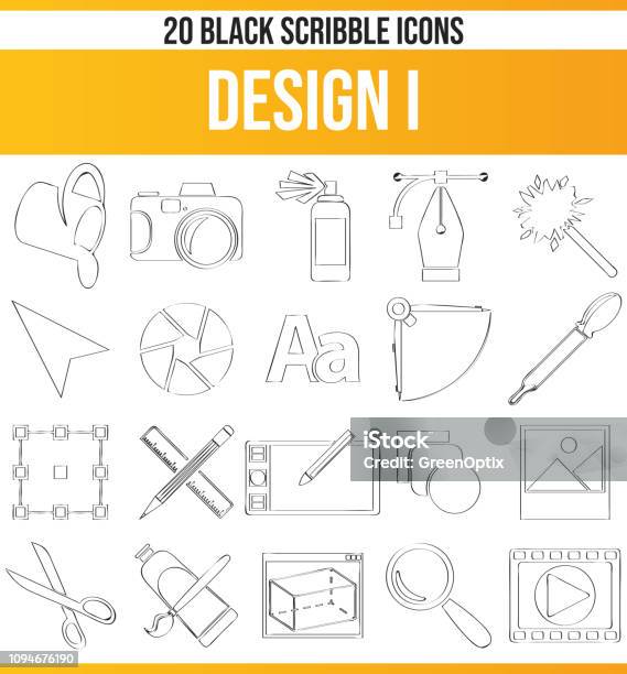 Scribble Black Icon Set Design I Stock Illustration - Download Image Now - Instant Camera, Sketch, Doodle