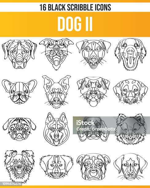 Scribble Black Icon Set Dogs Ii Stock Illustration - Download Image Now - English Bulldog, Husky Dog, Abstract