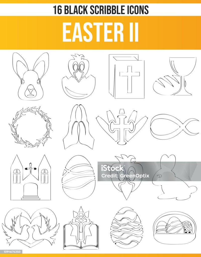 Scribble Black Icon Set Easter II Black pictograms / icons for Easter. This icon set is perfect for creative people and designers who need the theme of Easter in their graphic designs. Animal stock vector