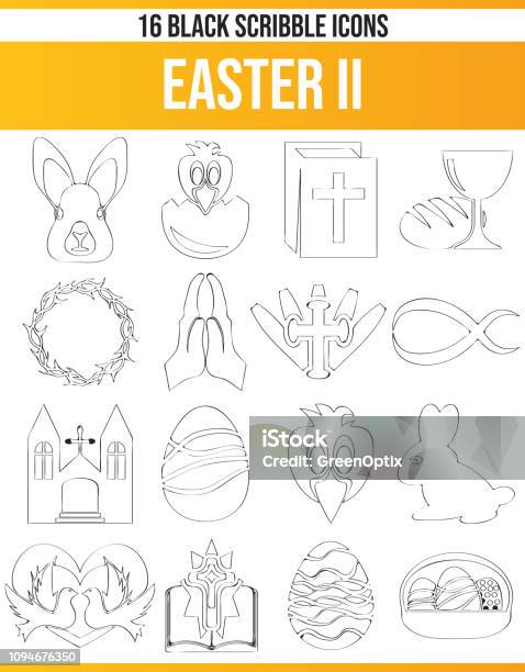 Scribble Black Icon Set Easter Ii Stock Illustration - Download Image Now - Animal, Bible, Bird