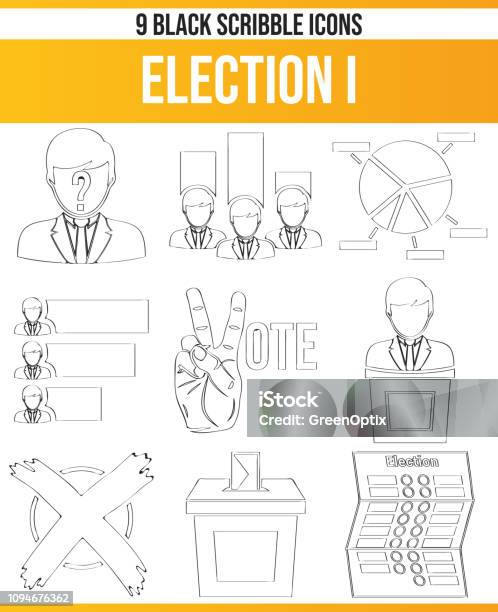 Scribble Black Icon Set Election I Stock Illustration - Download Image Now - Bundestag, Debate, Democracy