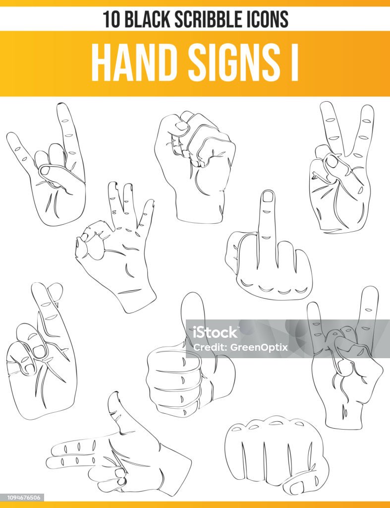 Scribble Black Icon Set Hand Signs I Black pictograms / icons on hand. This icon set is perfect for creative people and designers who need the theme of hands in their graphic designs. Agreement stock vector