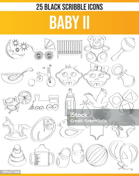 Scribble Black Icon Set Baby Ii Stock Illustration - Download Image Now - Diaper, Pregnant, Scribble