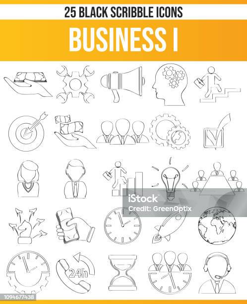 Scribble Black Icon Set Business I Stock Illustration - Download Image Now - Communication, Icon Set, Office