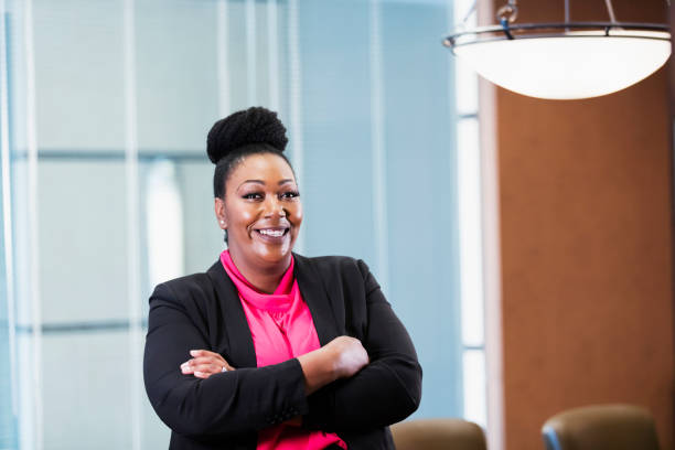 African-American woman working in office