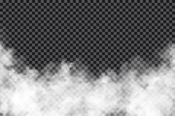 투명 한 배경에 구름 연기. 현실적인 안개 또는 안개 텍스쳐 배경에 고립 됩니다. 투명 한 연기 효과 - 연기 활동 stock illustrations