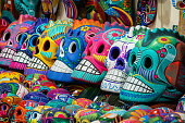 Colourful Skulls at Street Market, San Miguel de Allende, Mexico, Day of Dead Concept