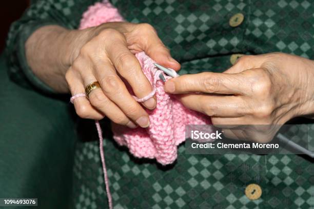 Old Woman Knitting At Home Stock Photo - Download Image Now - Adult, Adults Only, Concepts