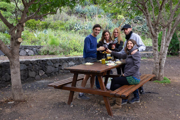istock Group of friends posing on picnic while doing a toast in park 1094700504