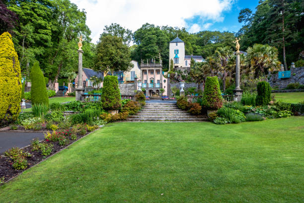 Village of Portmeirion in North Wales. Portmeirion, Wales, UK - June 16, 2011: The holiday resort village of Portmeirion with it coloured buildings in North Wales, UK. portmeirion stock pictures, royalty-free photos & images