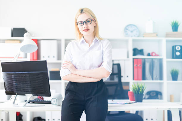 istock A young girl leaned on the Desk in the office. 1094708178