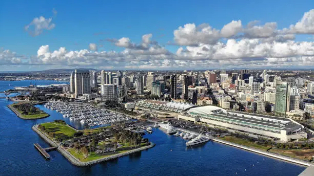 Photo of Aerial photo of the San Diego waterfront on an overcast day