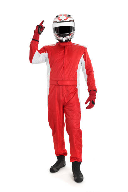 Cheerful race car driver stock photo