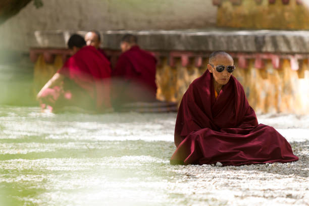 僧侶、チベットのラサの瞑想 - monk tibet buddhism china ストックフォトと画像