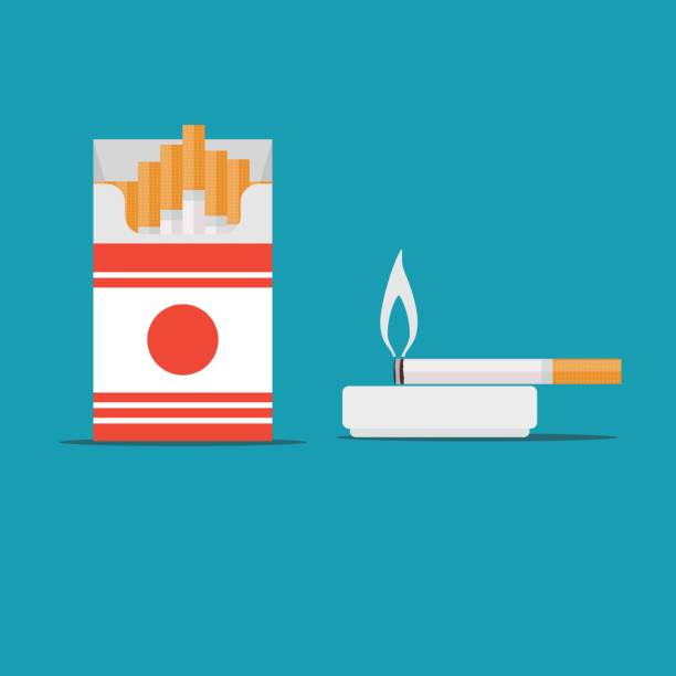 cigarette, Stock flat vector Burning cigarette with a smoke. Stock flat vector illustration stop narcotics stock illustrations