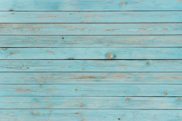 Photo of blue painted wooden planks, background, texture