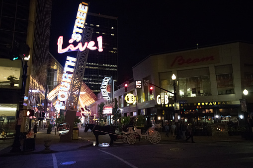 Louisville, Kentucky, USA - October 10, 2016: View of the 4th Street Live! Louisville Kentucky's main downtown entertainment district.