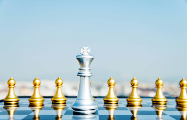 istock Silver king and eight pawns 1094749774