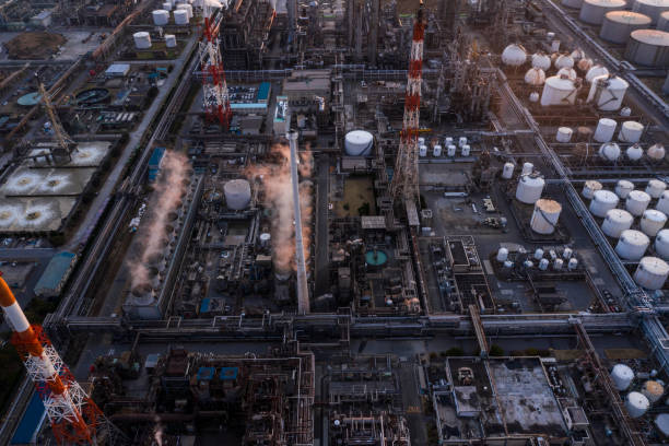 istock Factory area dyed red at dusk 1094749826