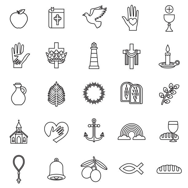 ilustrações de stock, clip art, desenhos animados e ícones de christian thin line icon set - god crucifix cross human hand