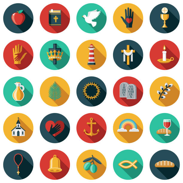 illustrations, cliparts, dessins animés et icônes de christian flat design icon set - believe religion bible catholicism