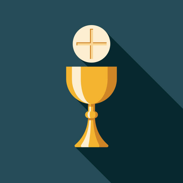 Communion Christian Icon A flat design/thin line icon on a colored background. Color swatches are global so it’s easy to edit and change the colors. File is built in CMYK for optimal printing and the background is on a separate layer. communion stock illustrations