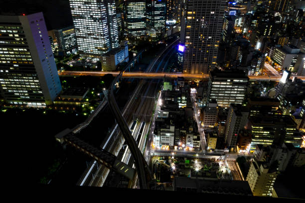 istock Tokyo city skyline with night light  and railway , japan 1094756870