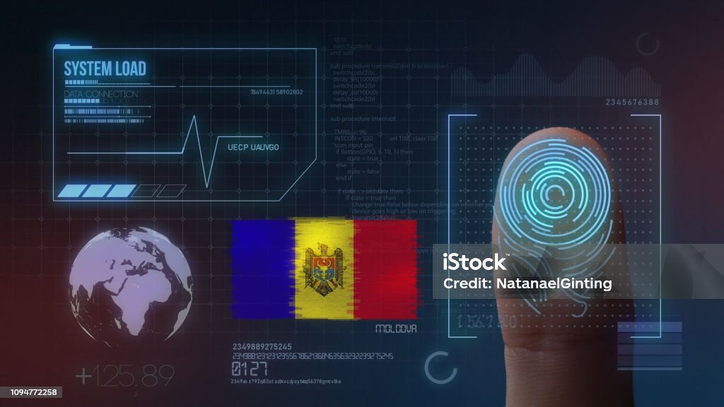 Finger Print Biometric Scanning Identification System. Moldova Nationality Biometrics Stock Photo