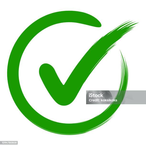 Approval Symbol Check Mark In A Circle Drawn By Hand Vector Green Sign Ok Approval Or Development Checklist Personal Choice Mark Stock Illustration - Download Image Now