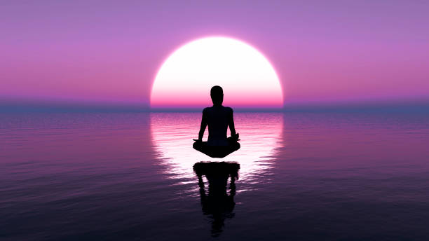 istock Yoga meditation on the ocean, 3D Rendering 1094783442