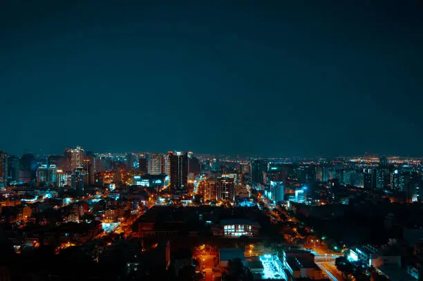 A city night view with teal& orange color tone