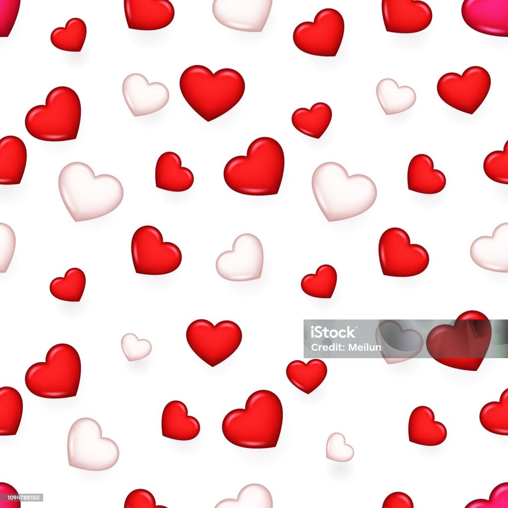 Valentine Day Isolated Heart 3d Seamless Pattern Background Design ...