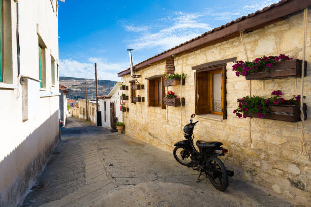 Beautiful architecture of Omodos town. Cityscape taken on Cyprus island.