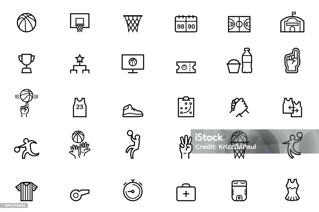 Iconos del baloncesto - arte vectorial de Ícono libre de derechos