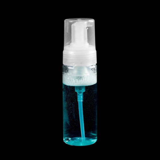 istock Blue makeup remover. Close up. Isolated on black background 1094801004