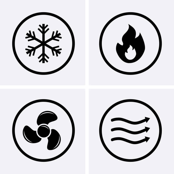 HVAC (heating, ventilating, and air conditioning) Icons. Heating and Cooling technology. HVAC (heating, ventilating, and air conditioning) Icons. Heating and Cooling technology. Vector cool climate stock illustrations