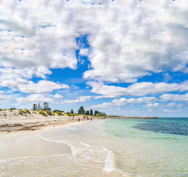 Fremantle Port Beach in Western Australia Perth, a stunning sea view from the beach with amazing cloudy sky Fremantle Port Beach in Western Australia Perth cottesloe beach stock pictures, royalty-free photos & images