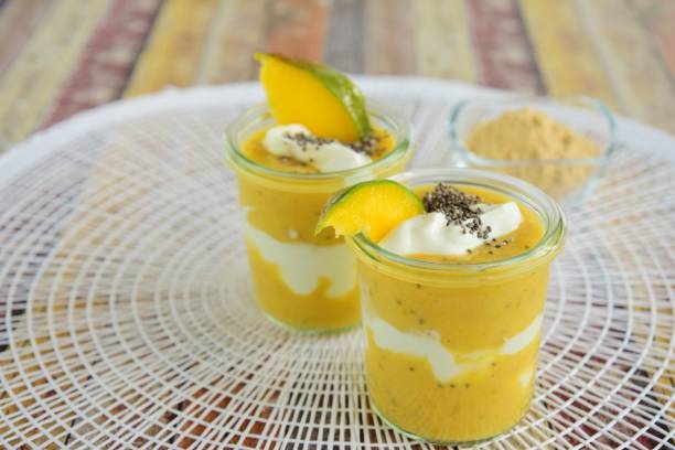 istock Mango yogurt chia dessert with maca powder 1094812470
