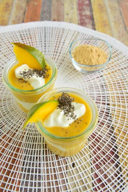 istock Mango yogurt chia dessert with maca powder 1094812530