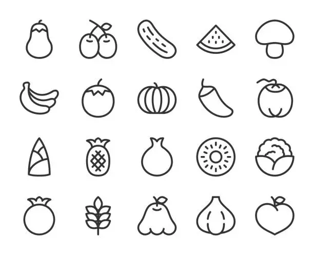 Vector illustration of Vegetable and Fruit - Line Icons